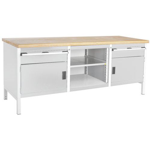 Stół warsztatowy Bott Cubio Storage, 84 x 200 x 75 cm, 2 szafki, 2 szuflady, otwarta przestrzeń z półką