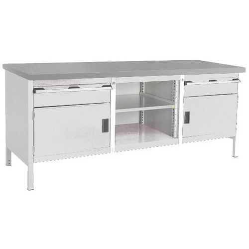 Stół warsztatowy Bott Cubio Storage, 84 x 200 x 75 cm, 2 szafki, 2 szuflady, otwarta przestrzeń z półką