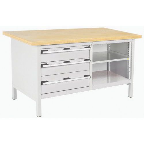 Stół warsztatowy Bott Cubio Storage, 84 x 150 x 75 cm, 3 szuflady, otwarta przestrzeń z półką