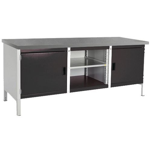 Stół warsztatowy Bott Cubio Storage, 84 x 200 x 75 cm, 2 szafki, półki, multipleks/linoleum