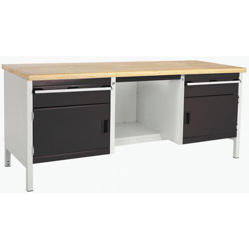 Stół warsztatowy Bott Cubio Storage, 84 x 200 x 75 cm, 2 szafki, 2 szuflady, półki, multipleks/linoleum