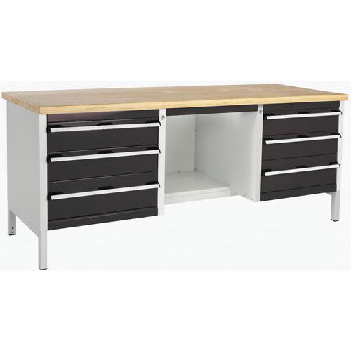 Stół warsztatowy Bott Cubio Storage, 84 x 200 x 75 cm, 6 szuflad, półki, multipleks/linoleum