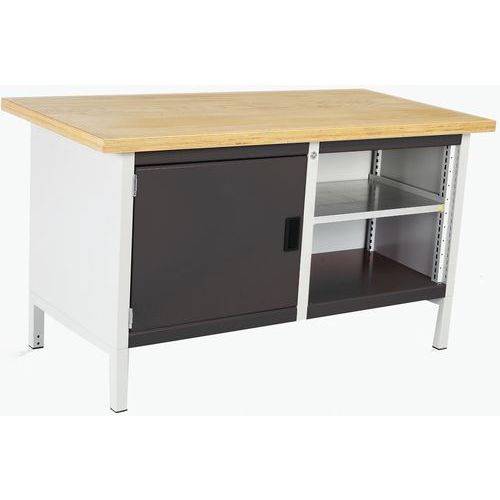 Stół warsztatowy Bott Cubio Storage, 84 x 150 x 75 cm, 1 szafka, część otwarta z półką, linoleum/sklejka