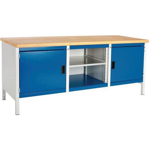 Stół warsztatowy Bott Cubio Storage, 84 x 200 x 75 cm, 2 szafki, półki, multipleks/linoleum