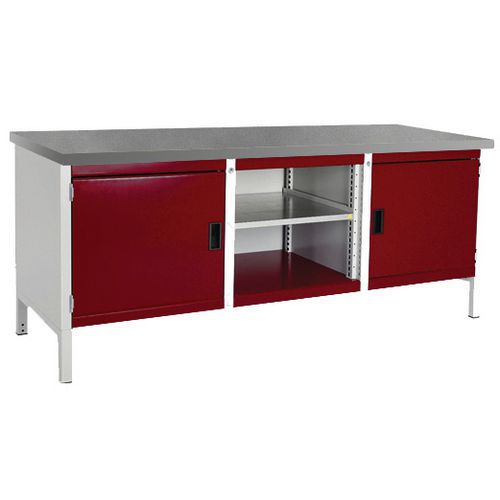 Stół warsztatowy Bott Cubio Storage, 84 x 200 x 75 cm, 2 szafki, półki, multipleks/linoleum