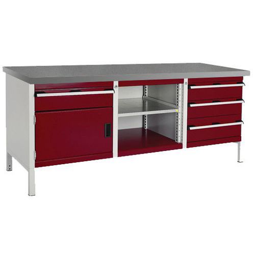 Stół warsztatowy Bott Cubio Storage, 84 x 200 x 75 cm, 1 szafka, 4 szuflady, otwarta przestrzeń z półką