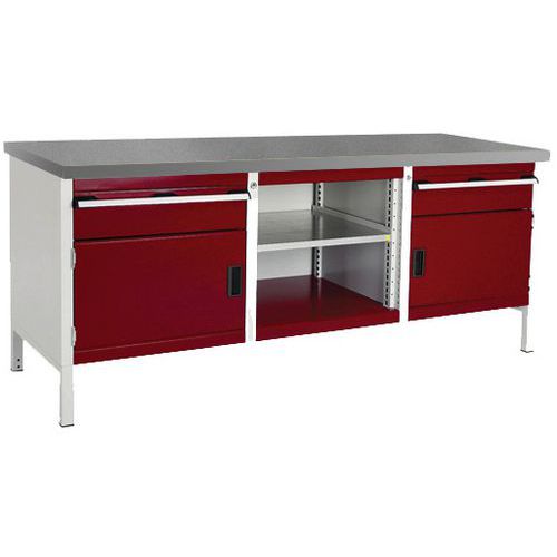 Stół warsztatowy Bott Cubio Storage, 84 x 200 x 75 cm, 2 szafki, 2 szuflady, otwarta przestrzeń z półką