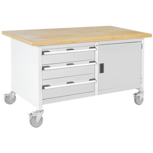 Mobilny stół warsztatowy Bott Cubio Storage, 84 x 150 x 75 cm, 3 szuflady, szafka, multipleks/linoleum