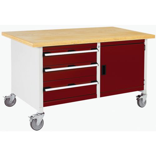 Mobilny stół warsztatowy Bott Cubio Storage, 84 x 150 x 75 cm, 3 szuflady, szafka, multipleks/linoleum