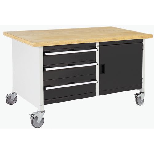 Mobilny stół warsztatowy Bott Cubio Storage, 84 x 150 x 75 cm, 3 szuflady, szafka, multipleks/linoleum
