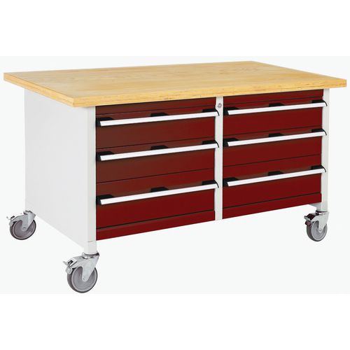 Mobilny stół warsztatowy Bott Cubio Storage, 84 x 150 x 75 cm, 6 szuflad, multipleks/linoleum