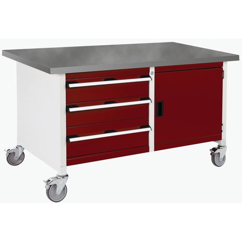 Mobilny stół warsztatowy Bott Cubio Storage, 84 x 150 x 75 cm, 3 szuflady, szafka, multipleks/linoleum