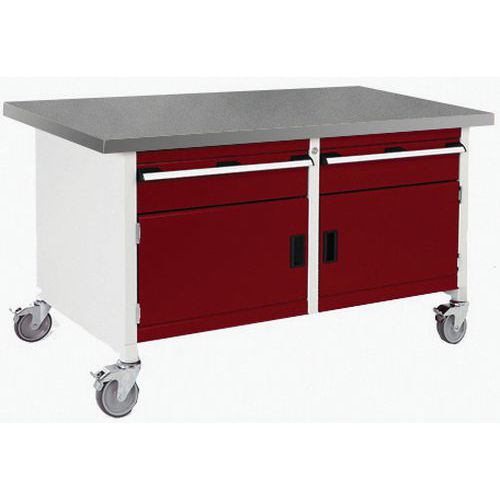 Mobilny stół warsztatowy Bott Cubio Storage, 84 x 150 x 75 cm, 2 szuflady, 2 szafki, multipleks/linoleum