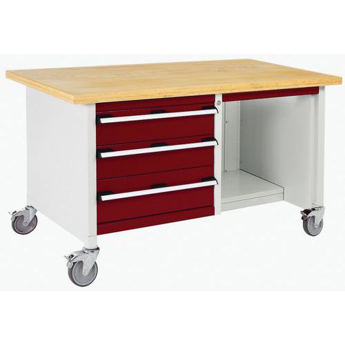 Mobilny stół warsztatowy Bott Cubio Storage, 84 x 150 x 75 cm, 3 szuflady, półki, multipleks/linoleum