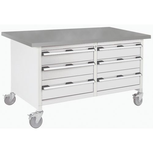 Mobilny stół warsztatowy Bott Cubio Storage, 84 x 150 x 75 cm, 6 szuflad, multipleks/linoleum