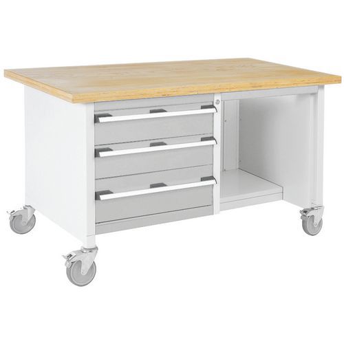 Mobilny stół warsztatowy Bott Cubio Storage, 84 x 150 x 75 cm, 3 szuflady, półki, multipleks/linoleum