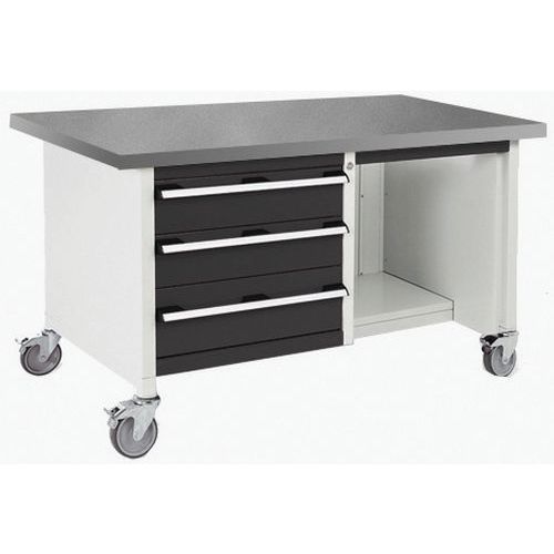 Mobilny stół warsztatowy Bott Cubio Storage, 84 x 150 x 75 cm, 3 szuflady, półki, multipleks/linoleum