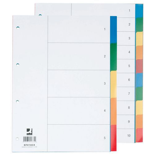 Przekładki Q-CONNECT, A4, 230x297mm, 10+1 kart, mix kolorów