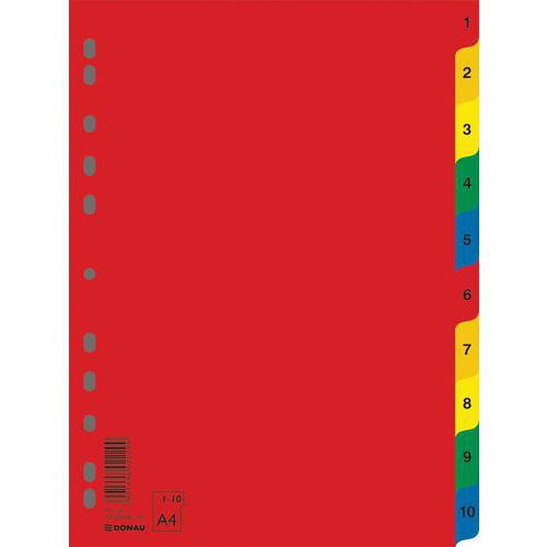 Przekładki DONAU, A4, 230x297mm, 1-10, 10 kart, mix kolorów
