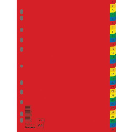 Przekładki DONAU, A4, 230x297mm, 1-31, 31 kart, mix kolorów