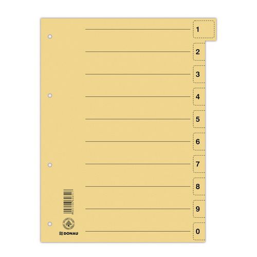 Przekładka DONAU, karton, A4, 235x300mm, 0-9, 1 karta z perforacją