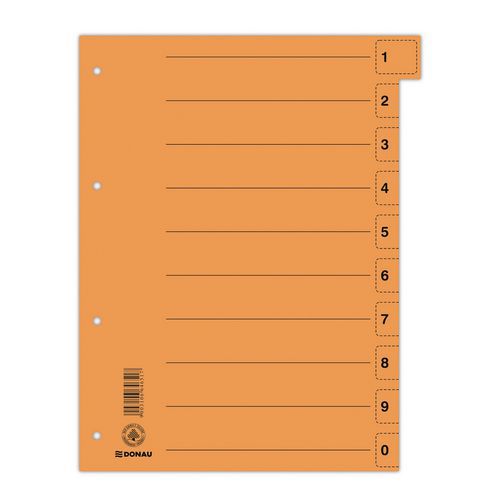 Przekładka DONAU, karton, A4, 235x300mm, 0-9, 1 karta z perforacją