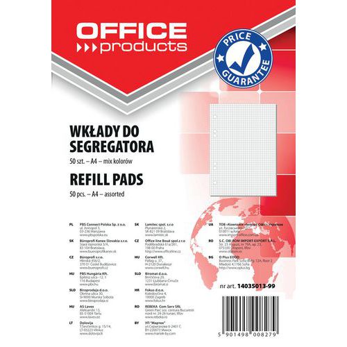 Wkład do segregatora OFFICE PRODUCTS, A4, w kratkę, 50 kart. Wkład do segregatora OFFICE PRODUCTS, A4, w kratkę, 50 kart.
