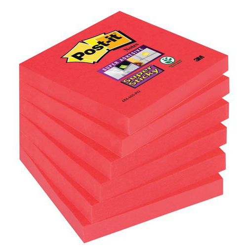 Bloczek samoprzylepny POST-IT® Super Sticky (654-6SS-PO), 76x76mm, 1x90 kart., czerwień