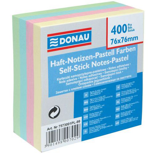 Kostka samoprzylepna DONAU, 76x76mm, 1x400 kart., pastelowa Kostka samoprzylepna DONAU, 76x76mm, 1x400 kart., pastelowa