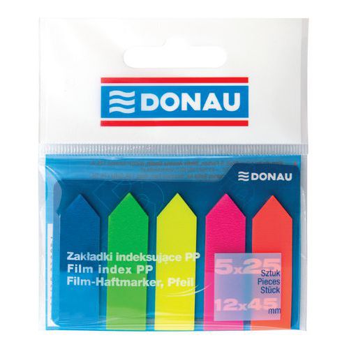 Zakładki indeksujące DONAU, 12x45mm, strzałka, 5x25 kart., mix kolorów