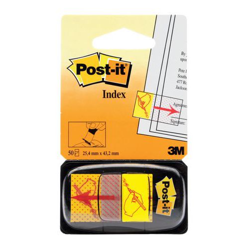 Zakładki indeksujące POST-IT® z nadrukiem „ręka+ołówek” (680-31), 25x43mm, 50 kart.
