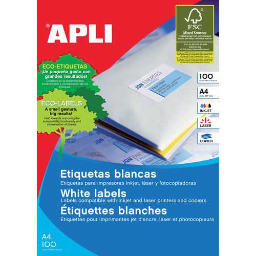 Etykiety uniwersalne APLI, 52,5x21,2mm, prostokątne, białe 100 ark.