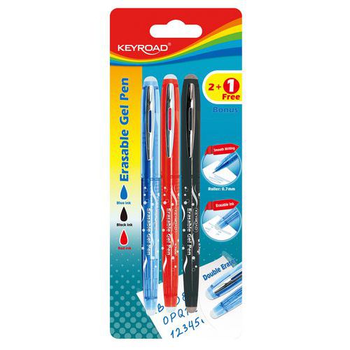 Długopis KEYROAD, 0,7mm, wymazywalny, 2szt. + 1 gratis, blister, mix kolorów