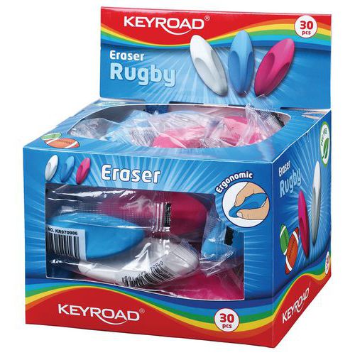 Gumka uniwersalna KEYROAD Rugby, pakowane na displayu, mix kolorów
