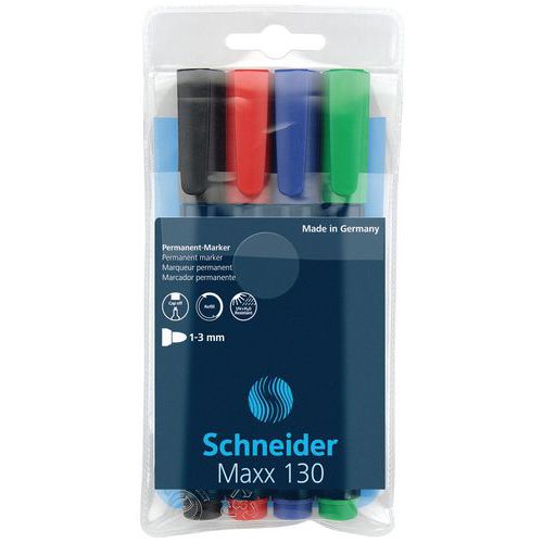 Zestaw markerów uniwersalnych SCHNEIDER Maxx 130, 1-3 mm, 4 szt., miks kolorów