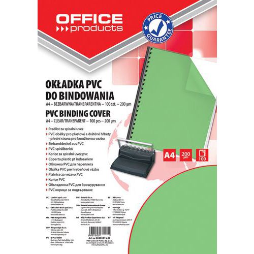 Okładki do bindowania OFFICE PRODUCTS, PVC, A4, 200mikr., 100szt., zielone transparentne