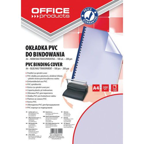 Okładki do bindowania OFFICE PRODUCTS, PVC, A4, 200mikr., 100szt., niebieskie transparentne