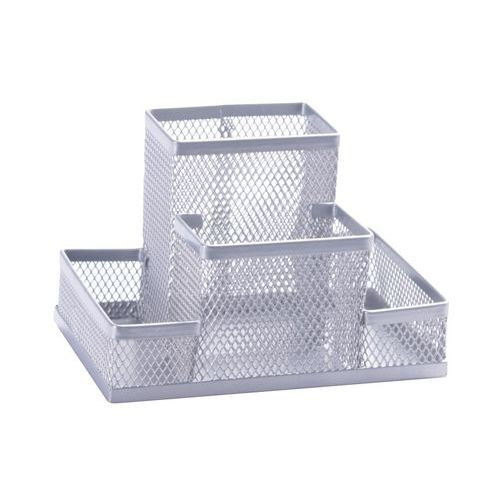 Przybornik na biurko Q-CONNECT Office Set, metalowy, 4 komory, srebrny Przybornik na biurko Q-CONNECT Office Set, metalowy, 4 komory, srebrny