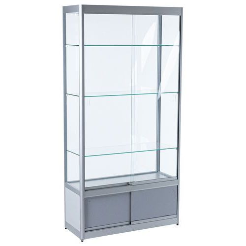 Szklane gabloty produktowe z obszarem do przechowywania przedmiotów Manutan Expert, 200 x 100 x 40 cm