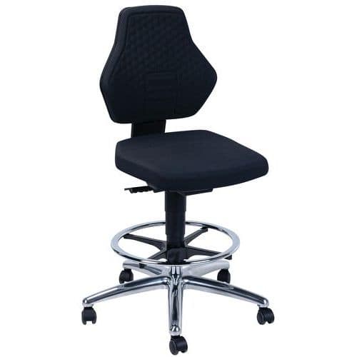 Krzesło warsztatowe Manutan Expert Supertec z podnóżkiem i kółkami samohamownymi