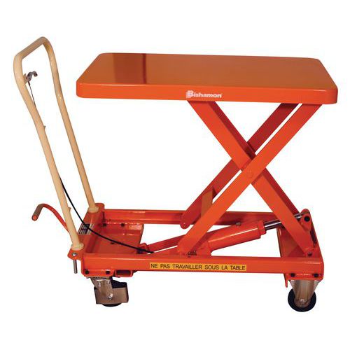 Mobilny hydrauliczny stół podnośnikowy Bishamon, do 300 kg, blat 81,5 x 50 cm
