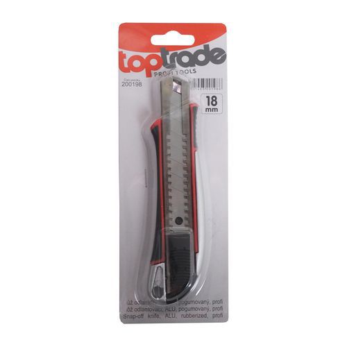 Nóż segmentowy TOPTRADE, aluminiowy, podgumowany, 18 mm, profesjonalny