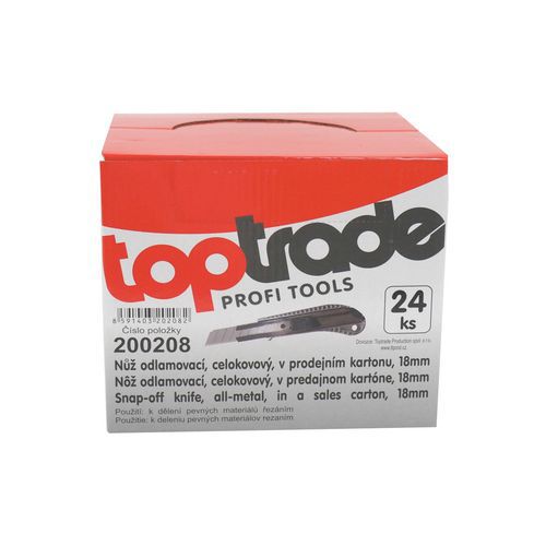 Nóż segmentowy TOPTRADE, metalowy, w kartonie, 18 mm, opakowanie 24 szt.