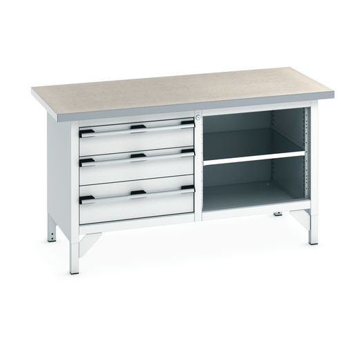 Stół warsztatowy Bott Cubio Storage, 84 x 150 x 75 cm, 3 szuflady, otwarta przestrzeń z półką
