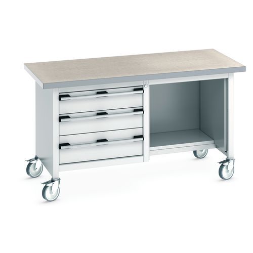 Mobilny stół warsztatowy Bott Cubio Storage, 84 x 150 x 75 cm, 3 szuflady, półki, multipleks/linoleum