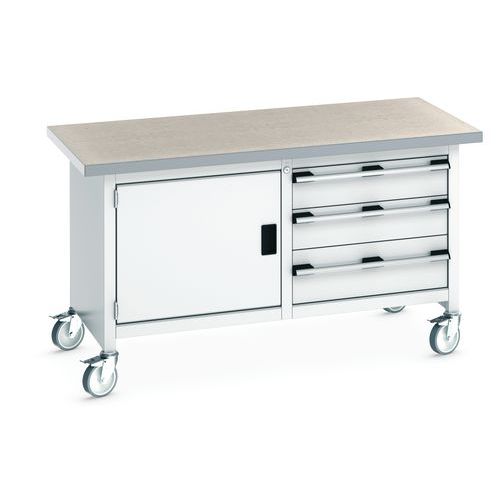Mobilny stół warsztatowy Bott Cubio Storage, 84 x 150 x 75 cm, 3 szuflady, szafka, multipleks/linoleum