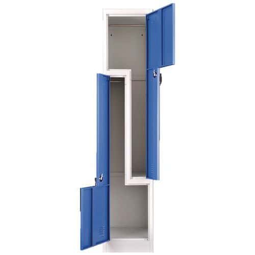 Składana szafka szatniowa Manutan Expert, drzwi Z, 2 przedziały, zamek cylindryczny, szary/niebieski