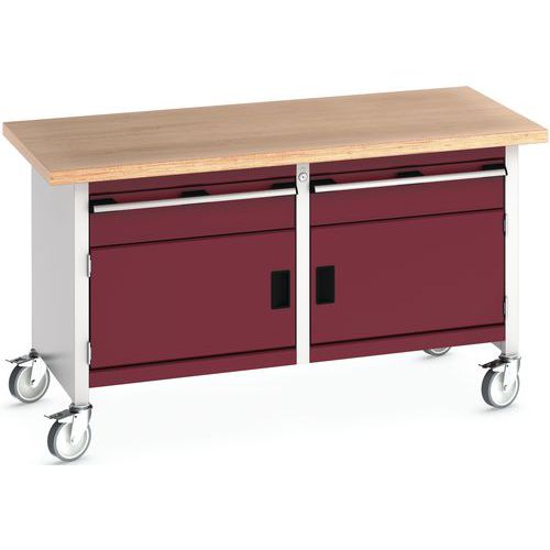Mobilny stół warsztatowy Bott Cubio Storage, 84 x 150 x 75 cm, 2 szuflady, 2 szafki, multipleks/linoleum