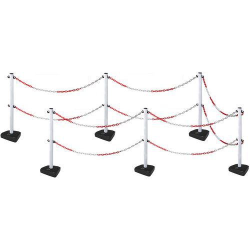 Plastikowe słupki odgradzające Manutan Expert z łańcuchem, wysokość 90 cm, 6 szt.