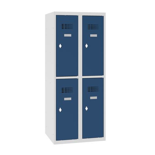 Niższe szafki szatniowe szkolne, 4 przedziały, 300 mm, zamek obrotowy
